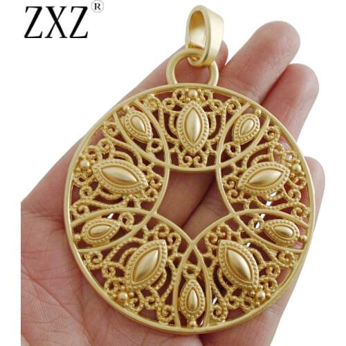ZXZ 1 Piece Matt Gold Large Boho Bohemia Flower Round Charms Pendants for Necklace Jewelry Making Accessories 64mm