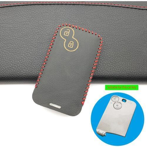 100% Leather Car Key Case Keychain Protector Holder Accessories for Renault Laguna 2 Buttons Smart Remote Fob Shell Cover