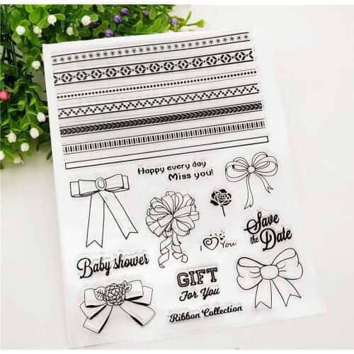 14*18CM Ribbon Bow Transparent Clear Stamps / Silicone Seals Roller Stamp For DIY Scrapbooking Photo Album/Card Making