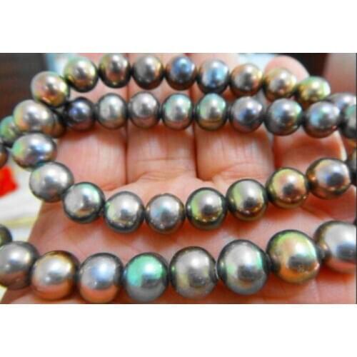 18"8-9MM NATURAL TAHITIAN GENUINE BLACK MULTICOLO PERFECT AAA PEARL NECKLACE 925silver