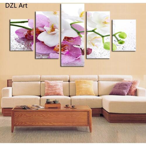 5 Panel (No Frame)Beautiful pink orchid oil painting on canvas flowers Wall Art Picture Home Decoration Print modern paintings