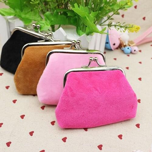 70PCS / LOT Women Retro Wallet Candy Colored Plush Zero Purse Student Coin Wallet Girls Mini Coin Storage Bag