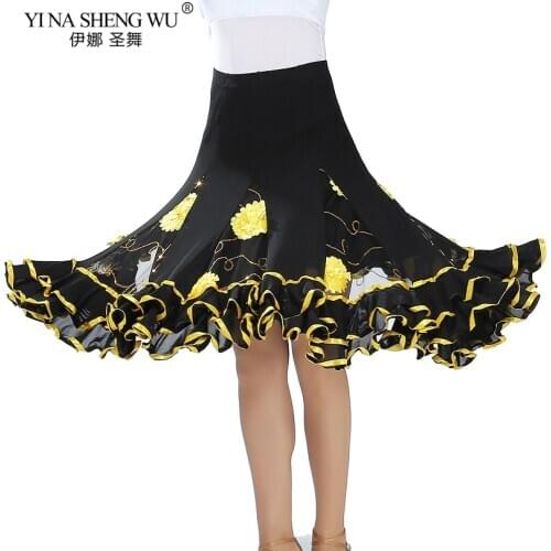 Ballroom Dance Costume Skirt Modern Standard Waltz Dancer Half Dress Belly Dance Latin Salsa Cha Cha Big Swing Elastic Waistband