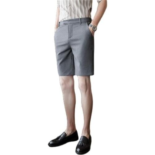 2021Summer British mens self-cultivation solid color trousers shorts sportsmen ribbon decoration five-point pants casual pants