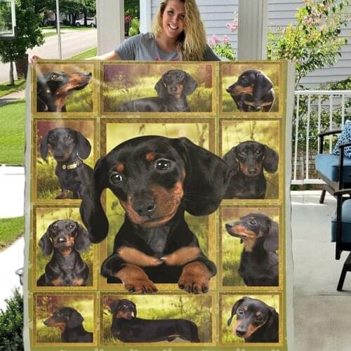 Black Dachshund Dog Puppy 3D Printing Soft Throw Plush Sherpa Fleece Blanket