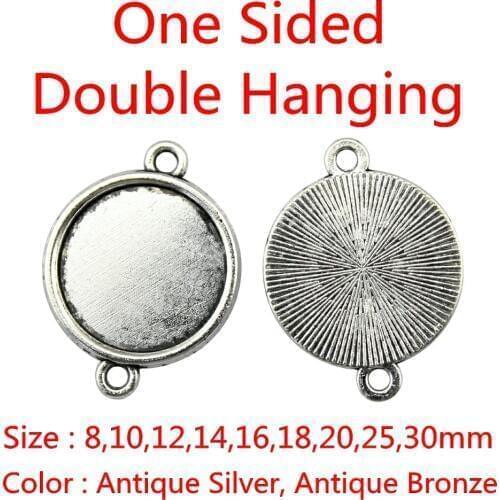 Fit 8~30mm One Sided Double Hanging Classical Zinc Alloy Cameo Cabochon Pendant Base Jewelry Findings