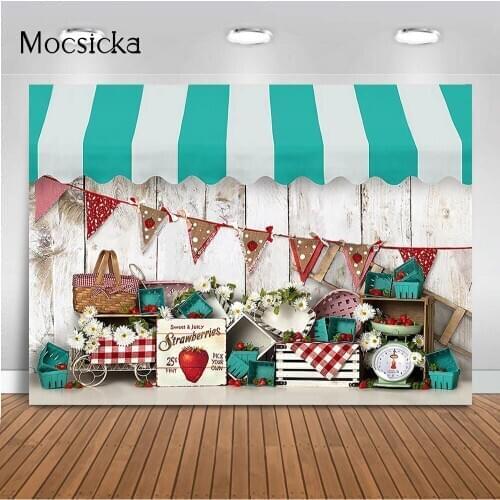 Strawberry Birthday Backdrop for Photography Newborn Kids Portrait 1st Birthday Cake Smash Photo Booth Background Art Photocall