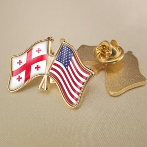 Georgia and United States Crossed Double Friendship Flags Lapel Pins Brooch Badges