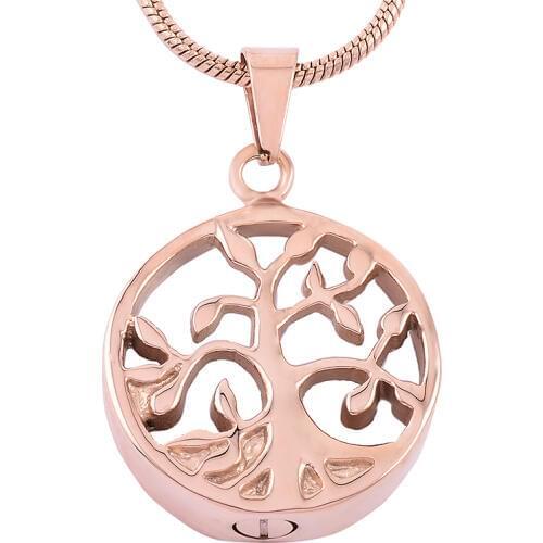 IJD8107 Stainless Steel Rose Gold Tree of Life Cremation Jewelry Keepsake Memorial Urn Locket Necklace Jewelry