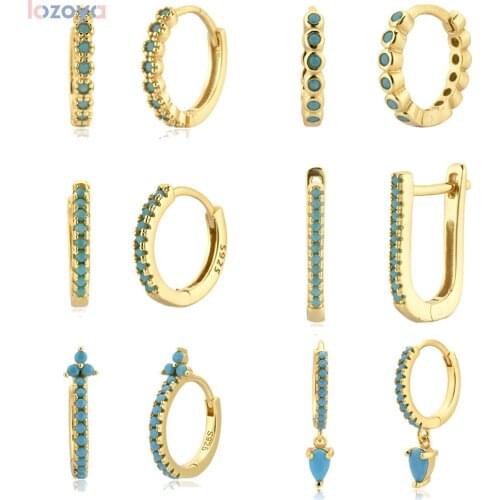 Lozoya 925 Sterling Silver Gold Hoop Pendiente Turquoise Zircon Huggies Piercing Rock Punk Luxury CZ Fine Jewelry 2020