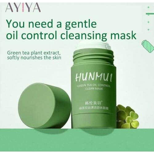 Green Tea Cleansing Solid Mask Oil Control Anti-Acne Pores Purifying Clay Stick Mask Whitening Skin Care Face Deep Cleansing Mud