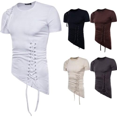 Summer New European Irregular Design Corded Mens Short Sleeve T-shirt Casual T-shirt for Men