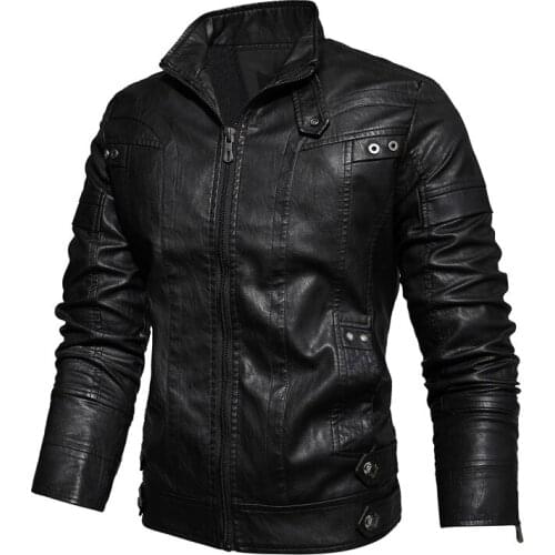 New Fashion Motorcycle Jacket Men Vintage Leather Jacket Coat Men Autumn Winter Outfit Biker Pocket Design PU Leather Jacket Man