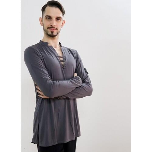 Latin Dance Shirts Men Long Sleeve V-Neck Performance Clothing Rumba Cha Cha Samba Tango Dancing Top Male Practice Wear DN4345