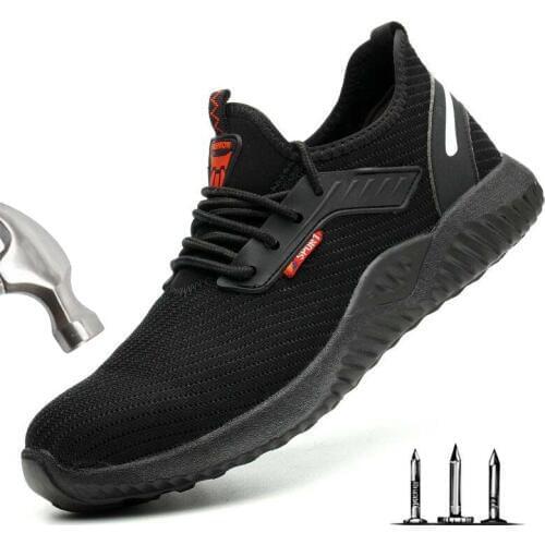 Mens Steel Toe Work Safety Shoes Casual Breathable Light Outdoor Sneakers Puncture Proof Anti-smashing Safety Industrial Boots