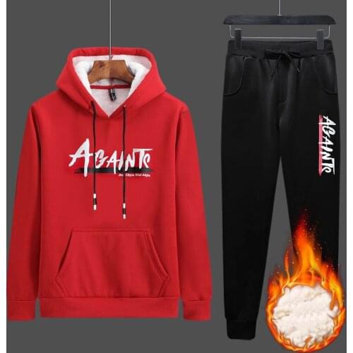 Warm Tracksuits Men Casual Hooded Thicken Fleece Hoodies+Sweatpants 2 Pieces Set Mens Sweatshirt Sportswear Set Asian Size 4XL