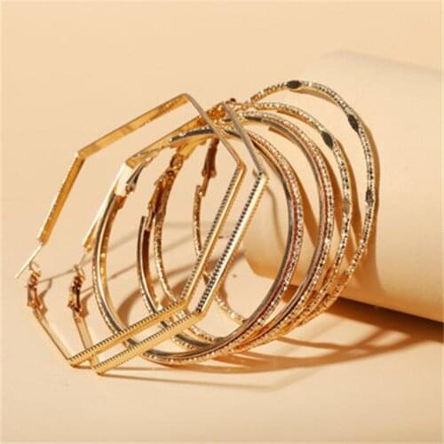5002651 Han Zhishang European and American gold metal ring earrings set 3 pairs of creative retro exaggerated earrings