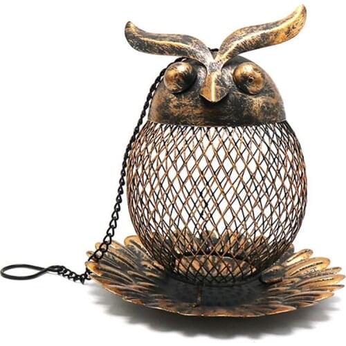 New Outdoor Hanging Wrought Iron Owl bird Bird Feeder Garden Backyard Decoration Bird Cage Accessories Gift