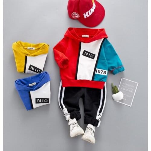 2019 Spring New Baby Boys Long Sleeved Hoodeie + Pants Suit 1-4Y Children Cartoon Color Matching Clothes Weater Trousers Outfits