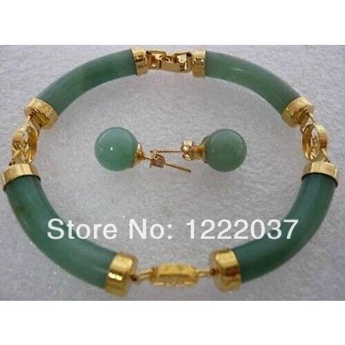 New Beautiful 18KGP green jades bracelet earring set
