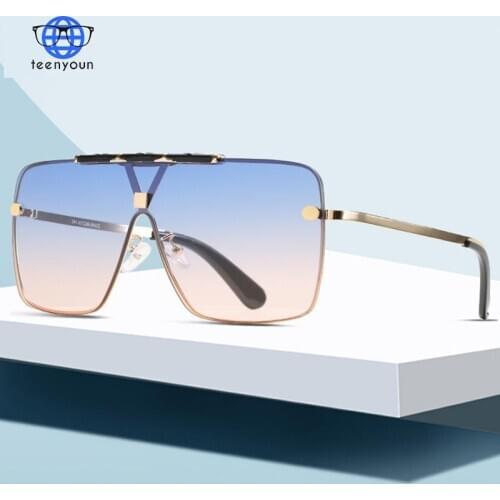 TEENYOUN New Fashion Square Sunglasses Men Metal Women Retro Big Frame Sun Glasses Vintage High Quality Gafas Oculos De Sol