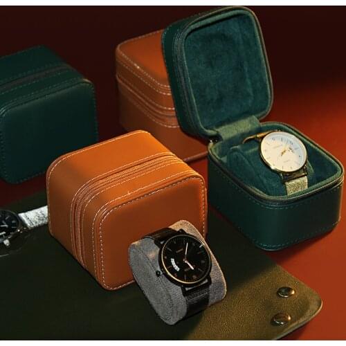 Single Leather Watch Box Bag Portable Waterproof Watch Bracelet Display Zipper Organizer Storage Holder Case