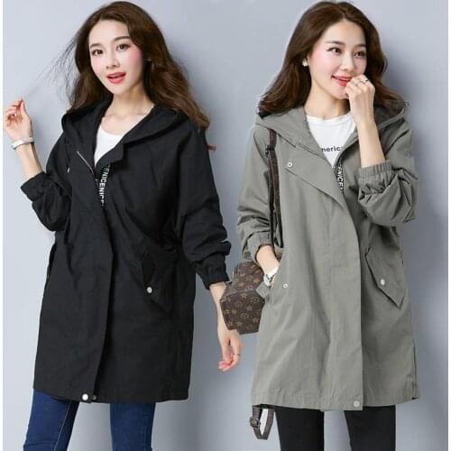 Casaco feminino Large Size 5XL Womens Windbreaker Spring Autumn Coats Hooded Women Outerwear Mid-Length Trench Coat Female
