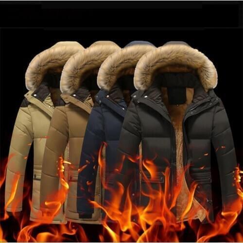 Parka Men Coats Winter Jacket Men Thicken Hooded Windproof Outwear Warm Coat Cotton-Padded Clothing Casual Mens Overcoat