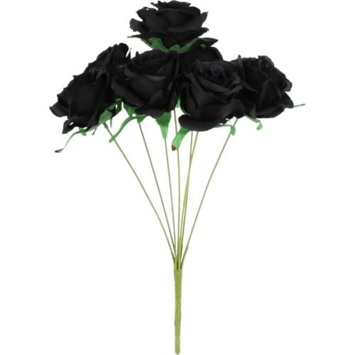 Fake Roses Home Wedding Decor Blossom Bouquet High Quality Easy To DIY Natural 7 Heads Black Real Touch Silk Flower