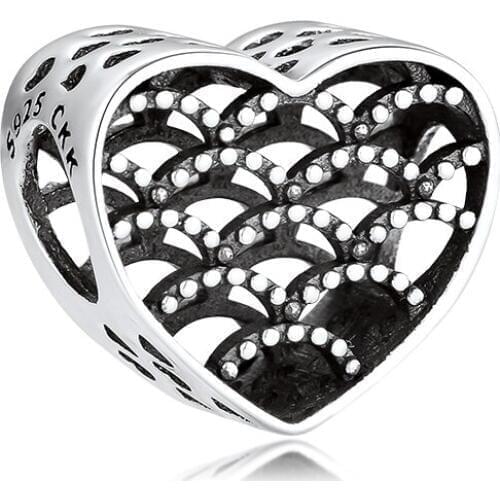 Fits for Pandora Charms Bracelets Openwork Heart Beads 100% 925 Sterling Silver Jewelry Free Shipping