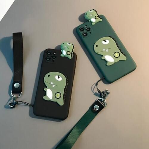 Cool Dinosaur Cartoon Soft Phone Case For vivo Y11S Y12 Y19 Y70 2020 Y51S Y50 Y30 Y20S i Y91C Y93 Lite Y95 Cover With 2 Lanyard