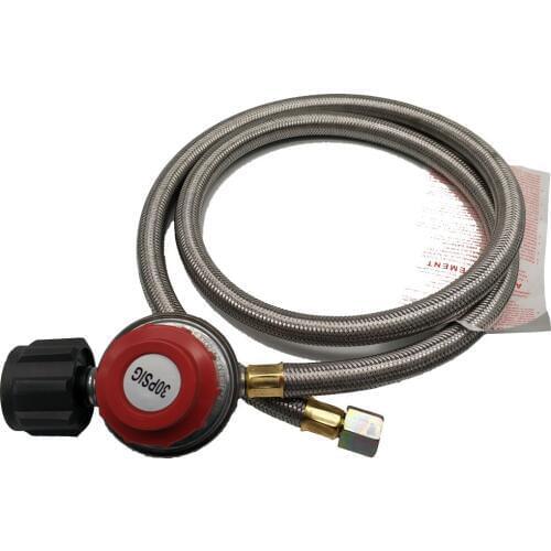 Propane Gas Fire Pit Replacement Spare Part 0-30PSI High Pressure Regulator with Stainless Steel Braided Hose 4Feet Long