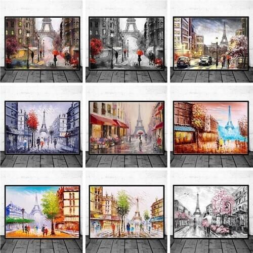 Romantic City Paris Eiffel Tower Landscape Canvas Painting Abstract Posters and Prints Wall Art Pictures for Home Decoration