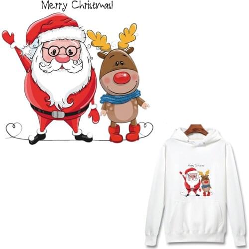 Christmas Patch Vinyl Heat Transfer Iron On Transfer Cartoon Thermal Stickers On Clothes DIY Kids Clothing Girls Applique Badges