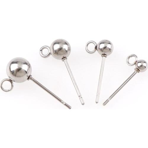 10pcs Stainless Steel Ball Stud Earring Pins Band loop Ear Base 3/4/5/6mm for Earrings DIY Jewelry Making