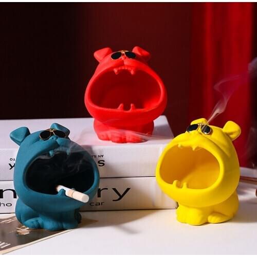 Nordic Ins Creative Ceramic Glasses Dog Ashtray Home Living Room Car Desktop Ornaments Crafts Cigar Ashtray Decor Boyfriend Gift