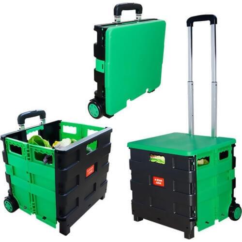 Quik Cart Folding Shopping Bag Cart Two Wheeled Collapsible Handcart with Lid Portable Rolling Grocery Cart Utility Basket Seat