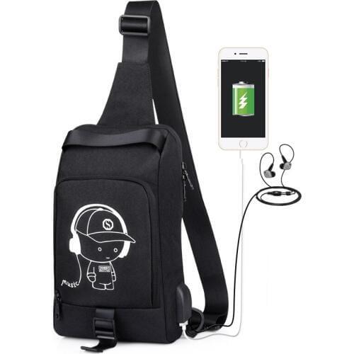 Anime Luminous Oxford Sling Bag Chest Shoulder Crossbody Bags With USB Charging Port Daypacks For Boys Water Resistant