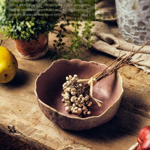 Pu Feng stoneware fruit plate wine red retro style fish plate double ear plate cuisine bowl literary homestay restaurant special