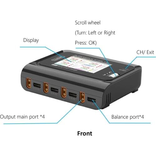 ToolkitRC M4Q 4x50w 5A 1-4S AC 100W 4Port XT60 XT30 DC Smart Charger 3.5'' ARM IPS Bright Clear Wide Angle Display Screen 32bits