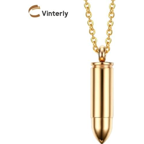 Vinterly Punk 5 Colors Bullet Shape Stainless Steel Cremation Pendant Necklace Pets Keepsake Urns for Ashes Gold Color Jewelry