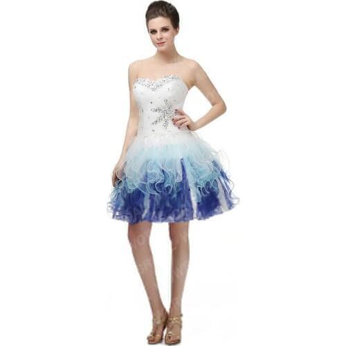Wowbridal Youthful Homecoming Dress 2021 Sweetheart Off the Shoulder Crystal Beaded Open Back Chiffon Tiered Ruffled Mini Skirt