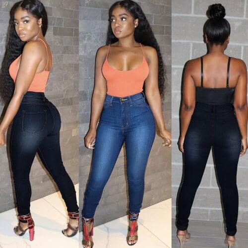 FNOCE 2020 new womens jeans pants large size fahsion trends sexy elegant high wasit tight stretch slim full denim pencil pants