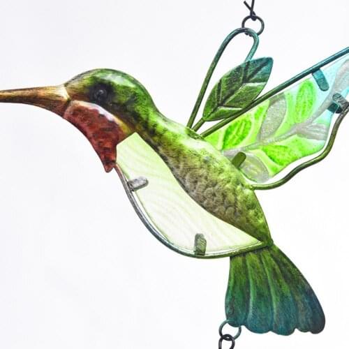 1pcs Wind Chime Exquisite Hummingbird Green bird Shape Glass Handmade Garden Wind Chime for Home Garden Decoration Ornament