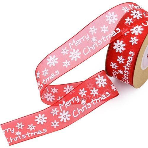10Meter/roll) 25mmChristmas Ribbon Christmas Tree Decoration Material Gift Wrap Snowflake Ribbon