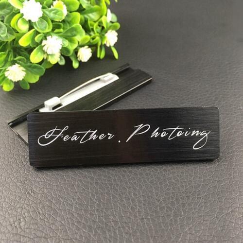 10pcs custom id badge holder badge laser emplyee id badge safety pin tag with aluminum alloy plate