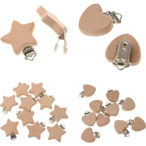 10pcs New Arrival Lovely Wooden Pacifier Clip Natural Beech Wood Baby Pacifier Clips Dummy Clips DIY Pacifier Chain Accessory