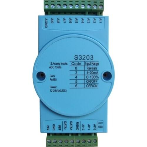 12-channel 0-20mA analog input module, 16-bit ADC, fast sampling