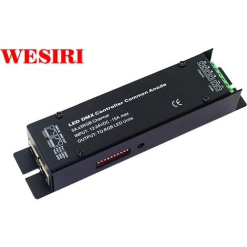 3 Channel DMX Decoder 3CH DMX512 RGB Dimmer Controller with RJ45 Max 5A Each Channel for LED Strip Lights Module