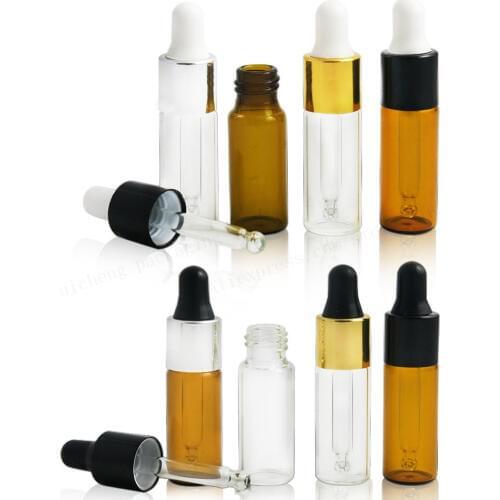 300 x 5ML Transparent Amber Mini Glass Dropper Bottle 5ML Brown Dropper Vials 5cc Glass Cosmetic Container Packaging